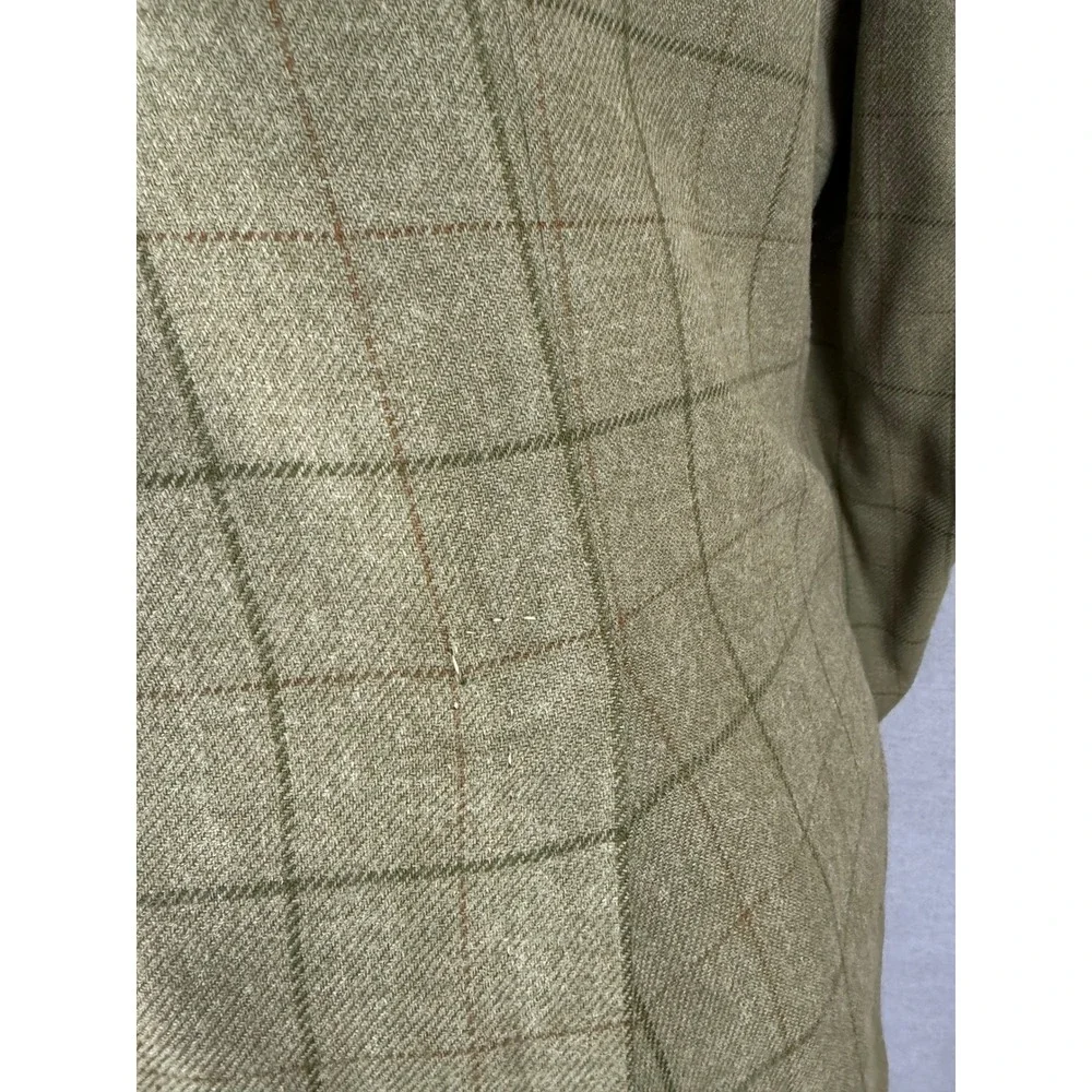 Vintage 60s Bespoke Olive Green Windowpane Wool Sport Coat 44 L